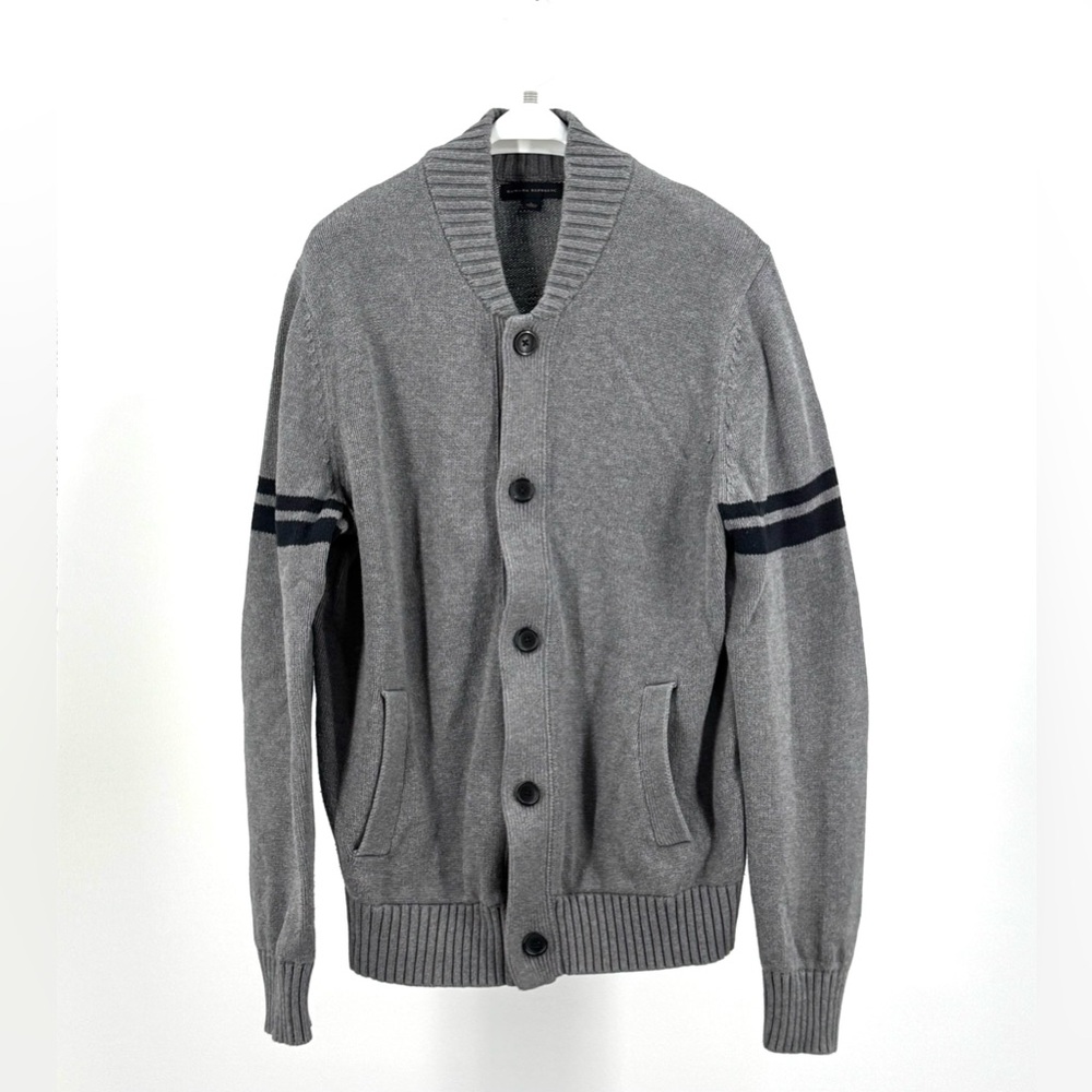 Banana Republic Men’s Gray Collegiate Cotton Baseball Cardigan Striped Size L
